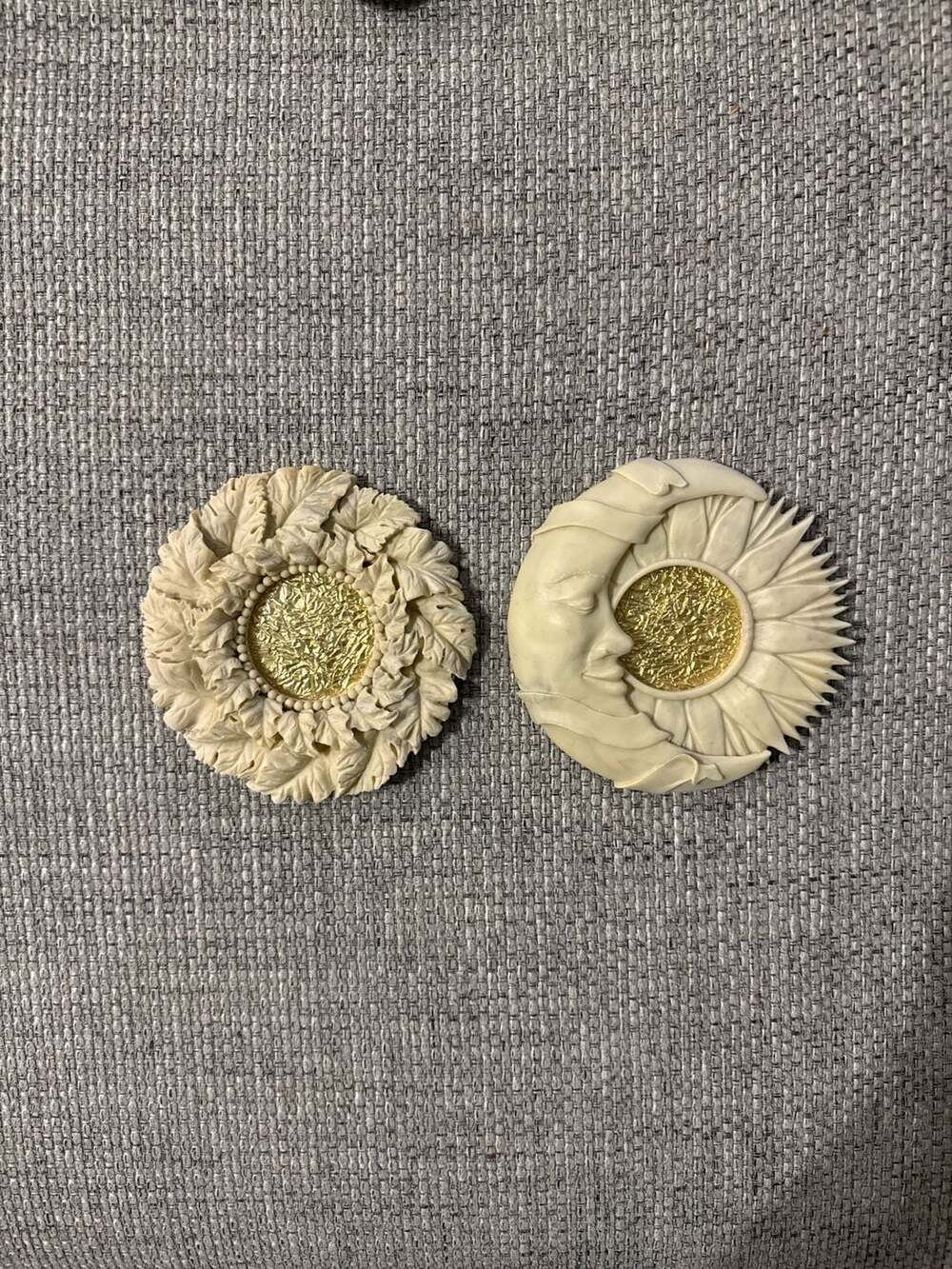 Vintage Celestial Sun and Moon Miniature Resin Picture Frames Set of 2